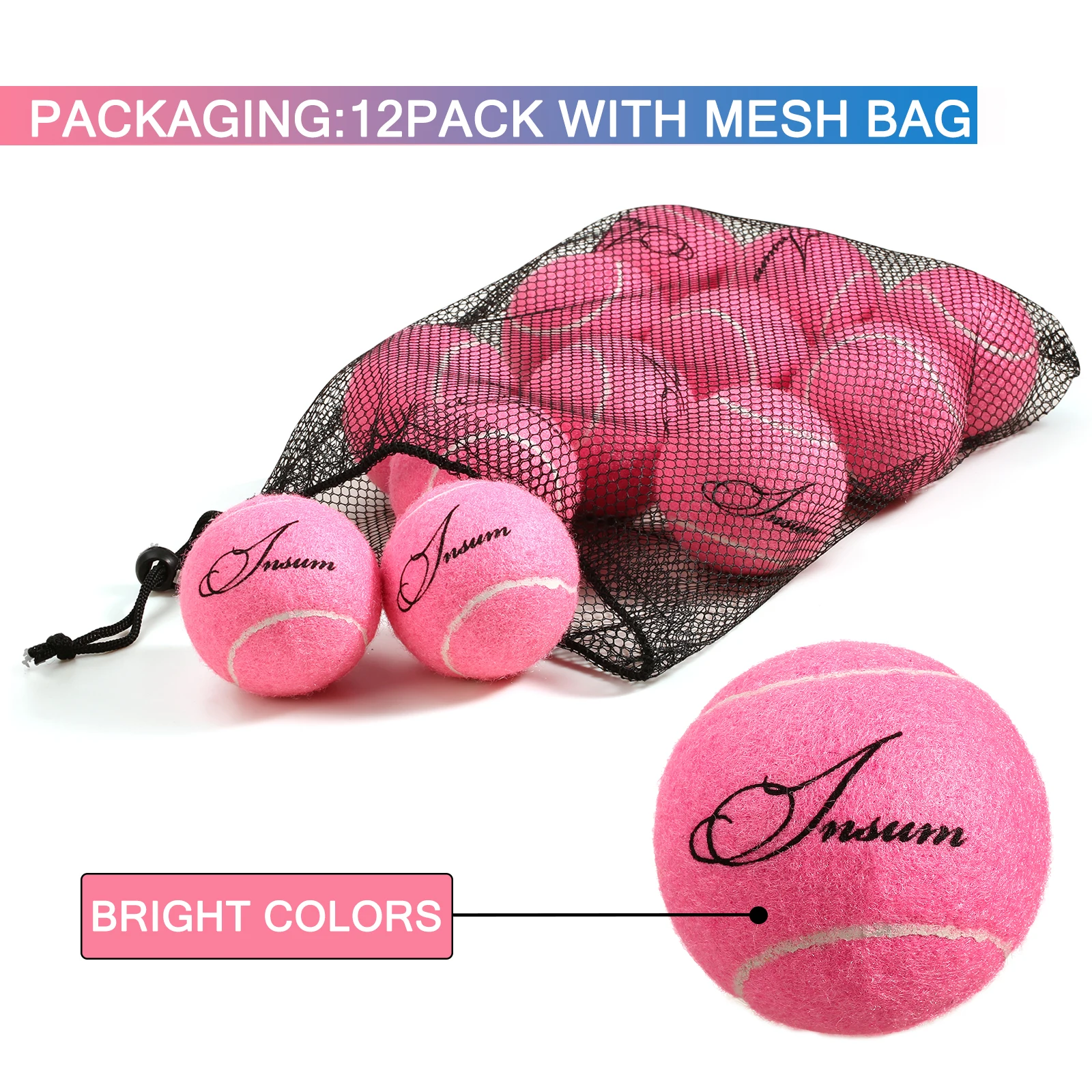 INSUM 12PCS palline da Tennis per principianti pratica allenamento palline da Tennis Pet Dog Tenis Ball con borsa a rete per un facile trasporto