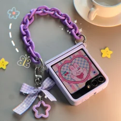 Cute Bow Bracelet Film Integration Hinge Phone Case for Samsung Galaxy Z Flip 5 6 Flip5 Zflip6 Cover