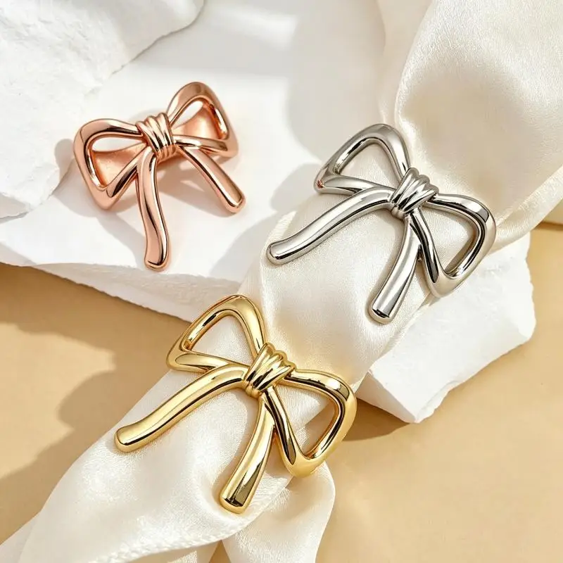 Simpl Alloy Bow Scarf Buckle Multifunctional Smooth Irregular Clothes Corner Clip Minimalist Hollow Irregular Shawl Clasp Party