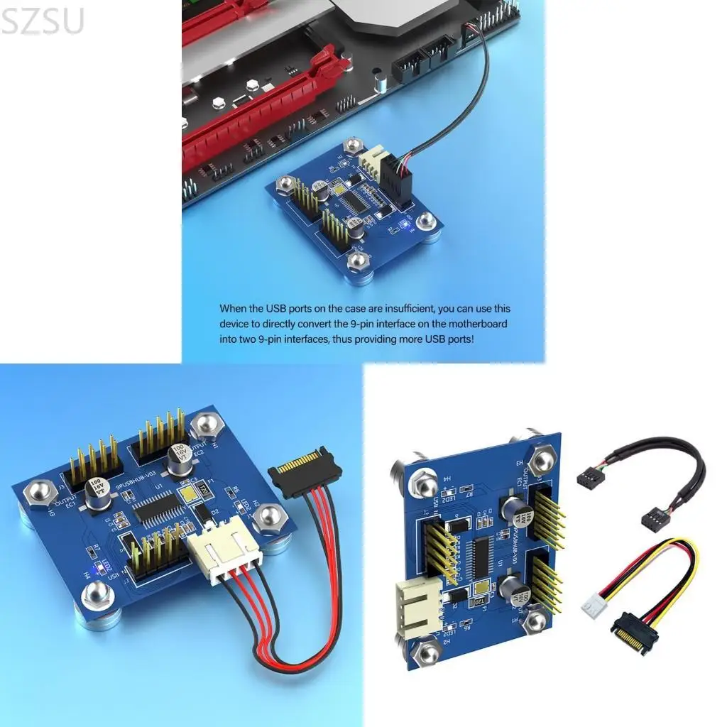 

SZSU Motherboards USB 2.0 Header Splitter Extension Cable Double 9Pins Port Simultaneous Device Connection Not Need Driver