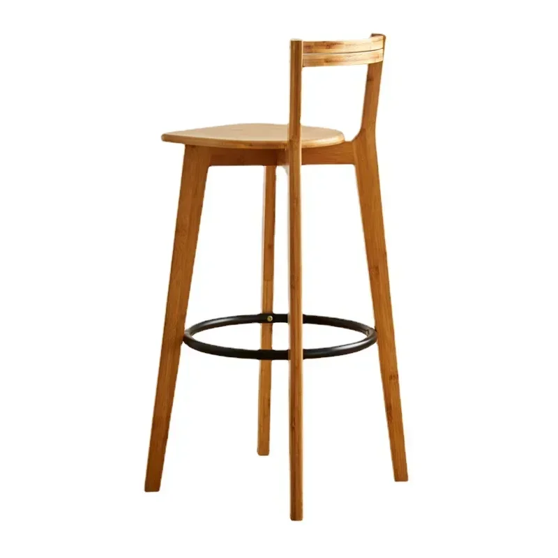 

Modern Bamboo Dining Chairs: Simple Bar Stools, Arc Backrest Counter Stools, High Foot Seating, Ideal for Milk Tea Shops