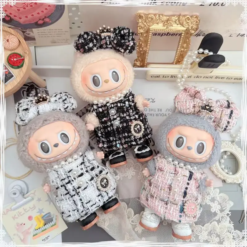 New Arrival Labubu Series 1st 2nd Generation Sitting Party Pendant 17cm Vinyl Doll Clothes Toy Sweet Fragrant Style Skirt Gift