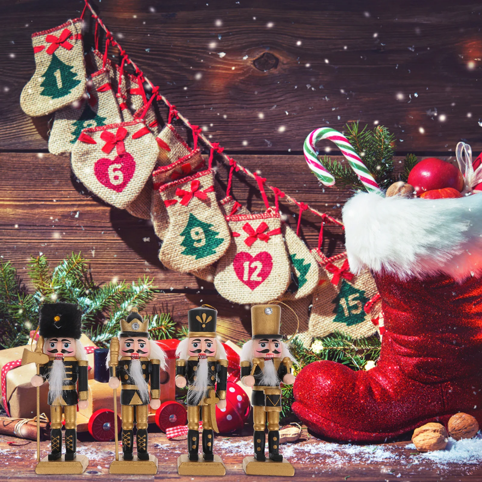 

4Pcs Nutcracker Figurines Premium Wood Material Christmas Party Decor Desktop Ornaments Lovely Appearance Holiday Gifts