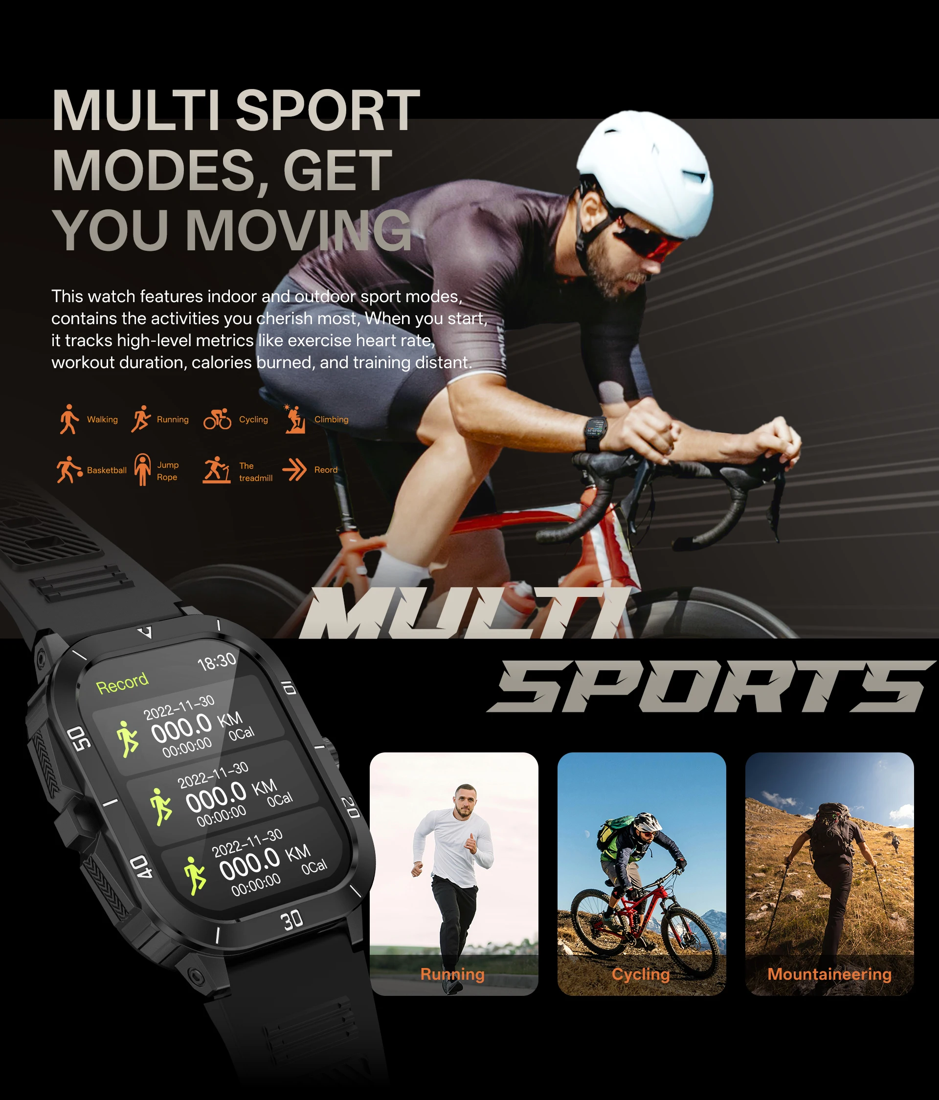 2025 جديد ساعة ذكية للرجال في الهواء الطلق ثلاثة دليل على 24 ساعة حماية الصحة مقاوم للماء طويل التحمل بلوتوث دعوة ساعة رياضية