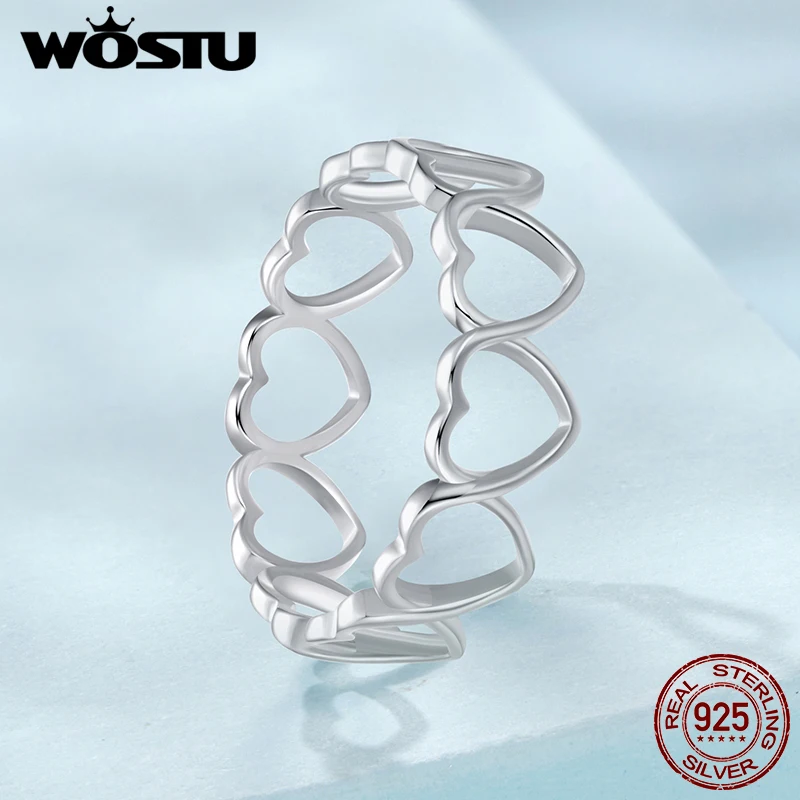 WOSTU 925 Sterling Silver Hollowed Heart Ring Vintage Woven Finger Ring for Women Original Fine Jewelry Gift Daily Dating ring