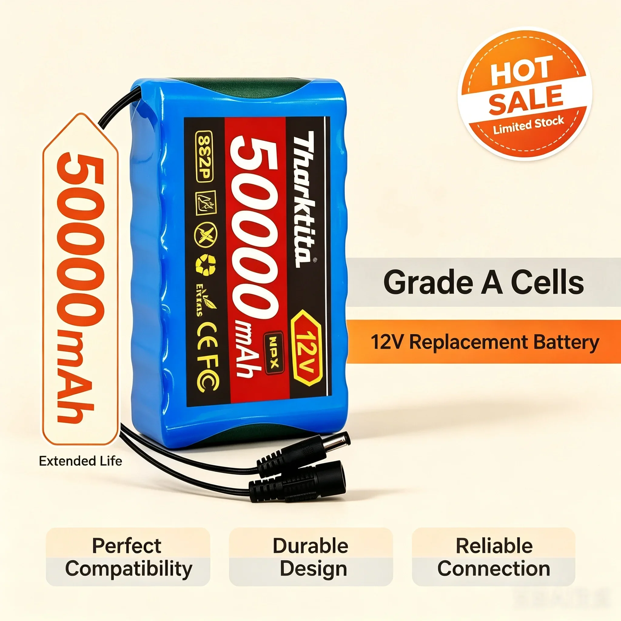 Portable 3S2P 12V 50000mAh Rechargeable Li-ion Battery Pack Wholesale DC Power Storage For CCTV Monitor Camera Equipment