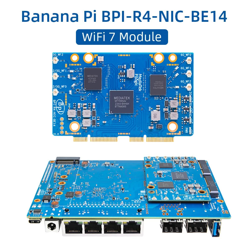 Banana Pi BPI-R4 MediaTek MT7988A (Filogic 880) Quad-core Arm Corex-A73 4GB DDR4 8G eMMC 128MB SPI NAND Flash Smart Router Board