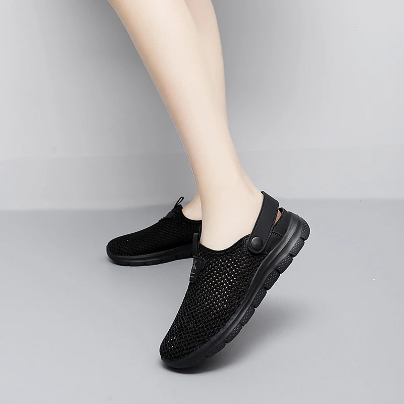 Women Mesh Slipper Summer Walking Shoes Loafers Outdoor Light Flats Black Breathable Sports Sneakers Soft Comfortable Size 35-43
