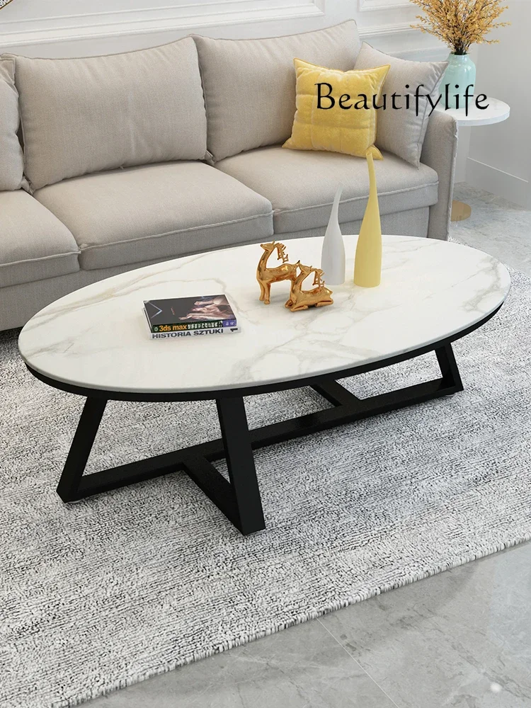 

Nordic rock slab oval coffee table modern simple creative light luxury small apartment living room household marble table