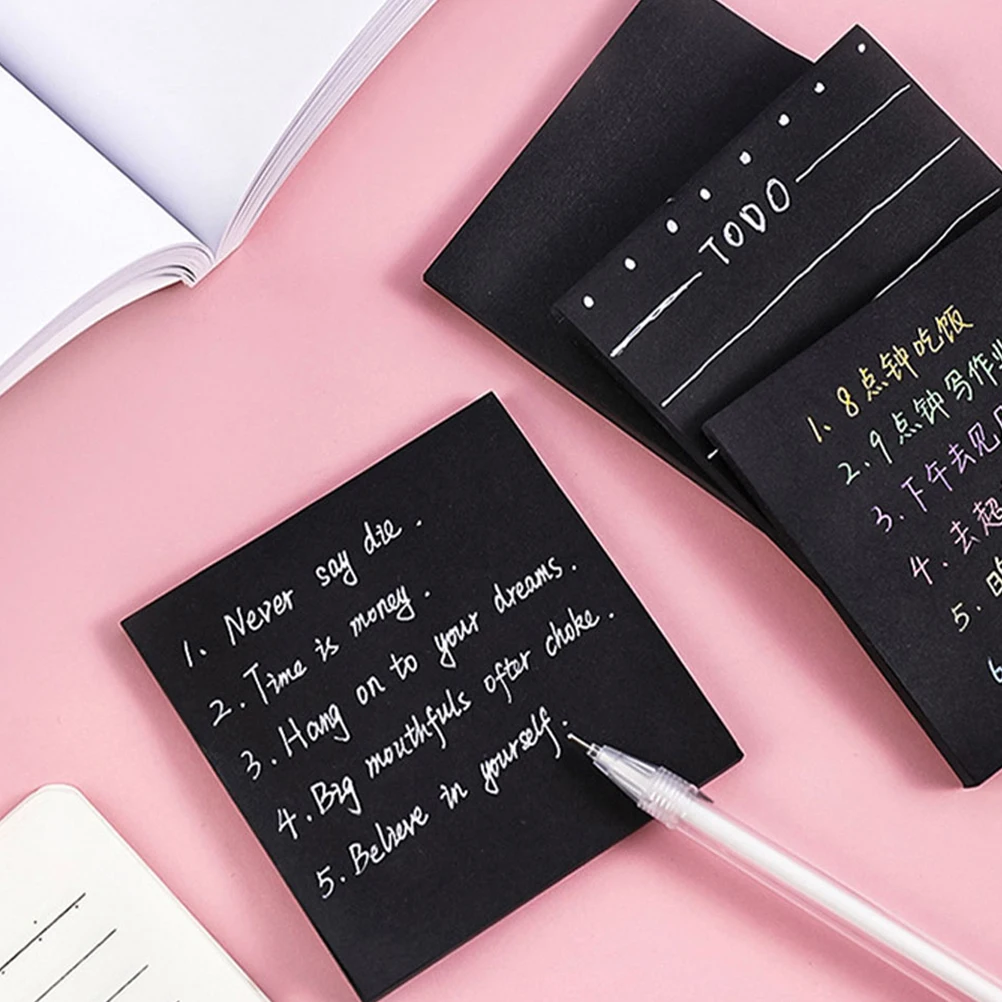 

8 Pcs Tabs Notes Book Sticky Pocket Self-stick Memo Pads Cute Memos Sticker Black Index Notepad Bulk Student