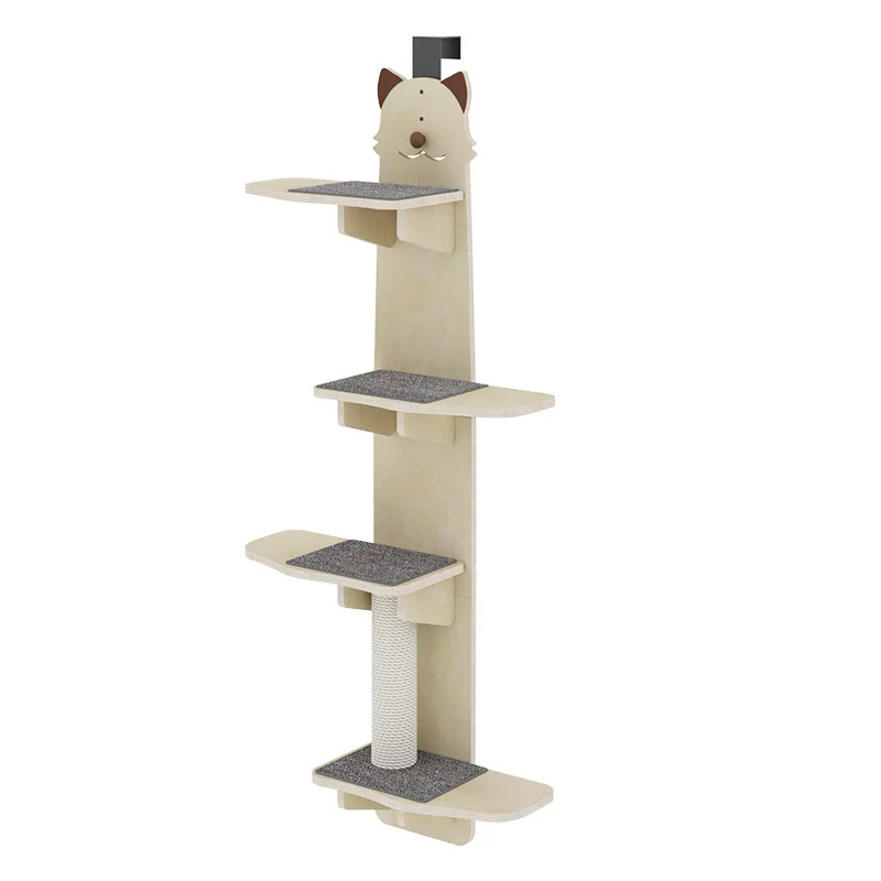 Four-story cat climbing column with solid wood cat climbing frame, integrated cat jumping platform and toy cat rack