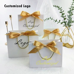 10 Pcs Custom Logo Gift Bag Packaging Box For Small Businesses Valentines Day Paper Bag Favors Boxes Wedding Birthday Flower