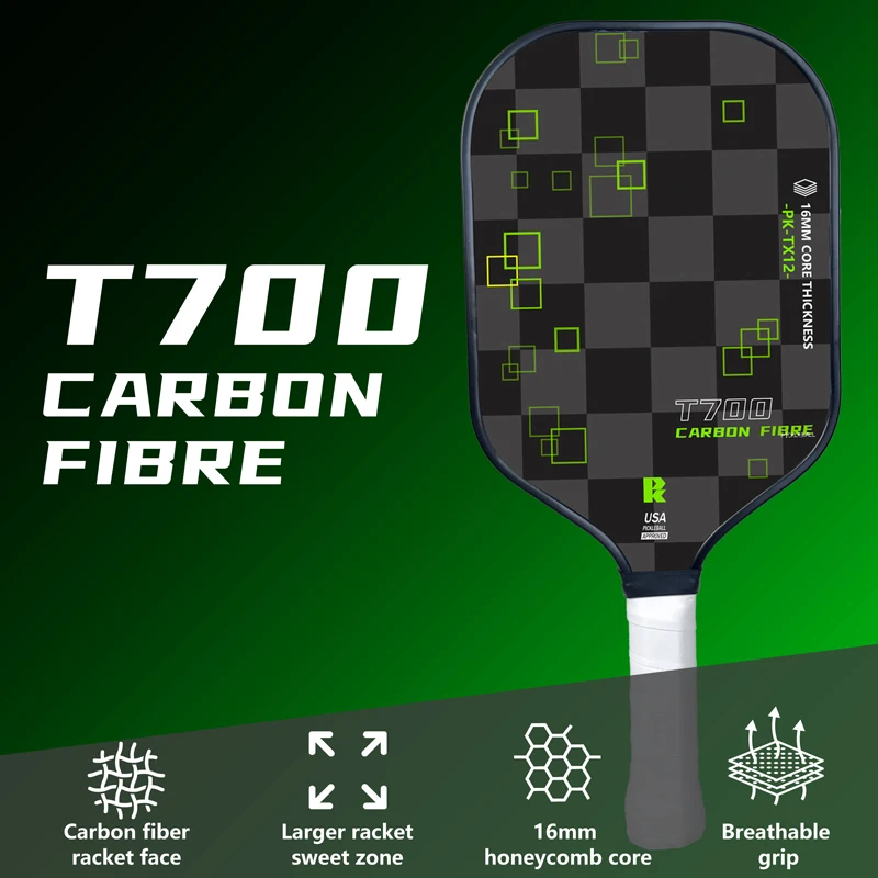 T700 Carbon Fiber Heat Pressed Integrated Pickleball Paddle | PP Honeycomb Core | 16mm Thickness Sports Equipment for Pickleball
