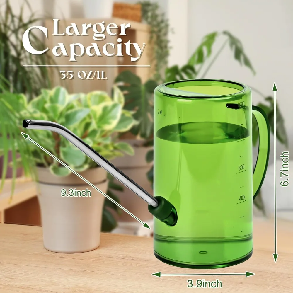 Plastic Watering Can for Plants Indoor and Outdoor with Long Curved Spout and Detachable Rose Sprayer Head Perfect for Garden Lawn Flower Pot Bonsai 1/4 Gallon 34 Oz Large Capacity Lightweight Green Watering Pot with