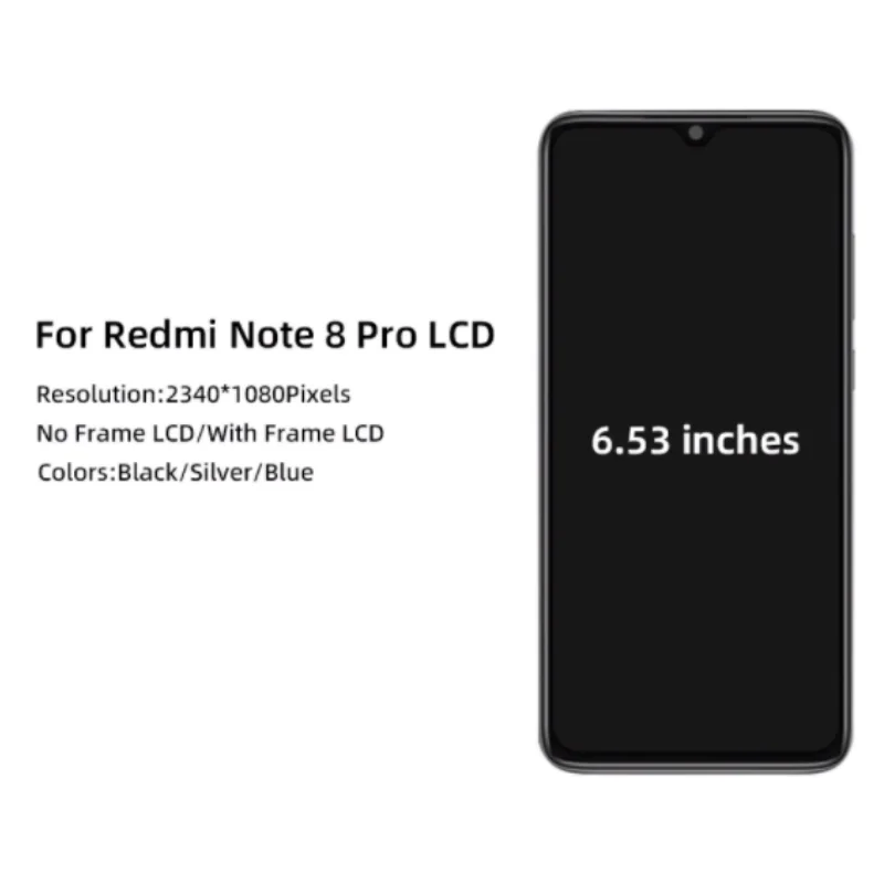 100% Test Original Xiaomi Redmi Note 8 Pro LCD Display Touch Screen, For Redmi Note8Pro M1906G7I LCD Display Replace, with Frame