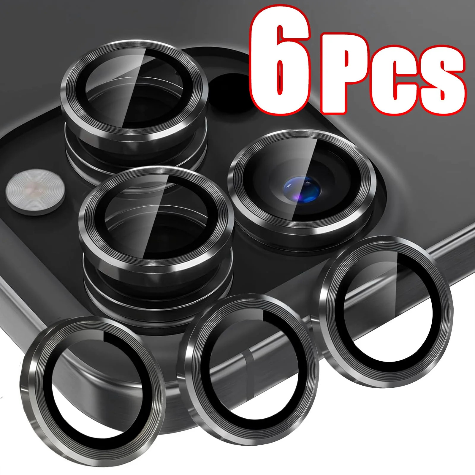

6pcs, Black Metal Camera Lens Protector For iPhone 17/17 Pro/17 Pro Max/Air/16/15/14/13/12/11 Full Cover, Case Friendly, Ultra H