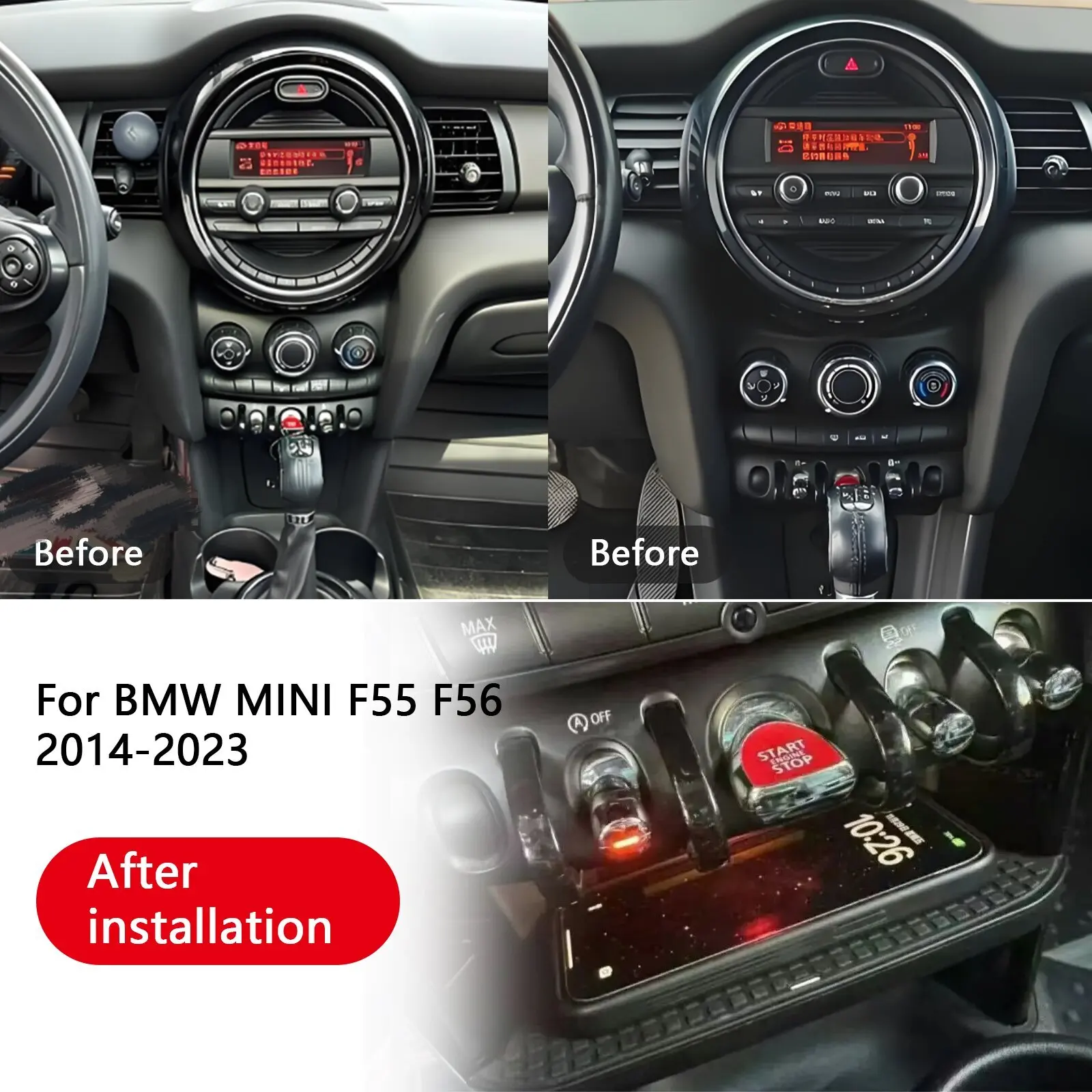 2DIN For BMW MINI Cooper F55 F56 2014-2023 Car center console phone charger fast wireless charger charging plate charging holder