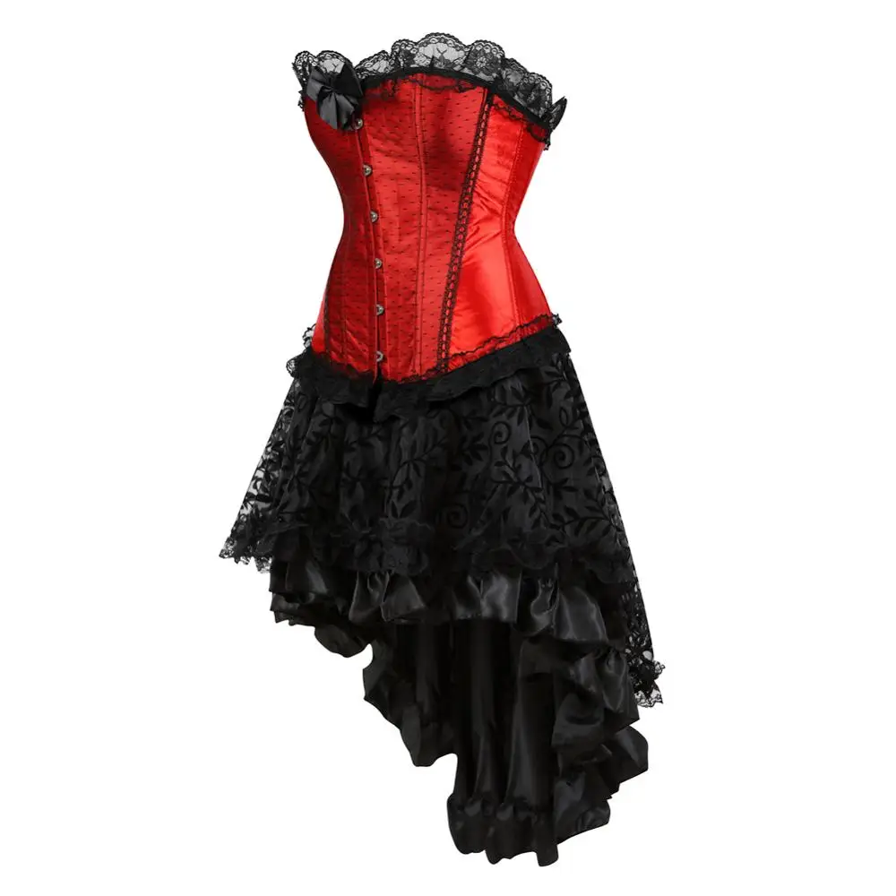 Corsets Bustiers Victorian Corset Dress with Tutu Skirts Gothic Plus Size Corselet Overbust Rhinestone Fashion Sexy Bustier