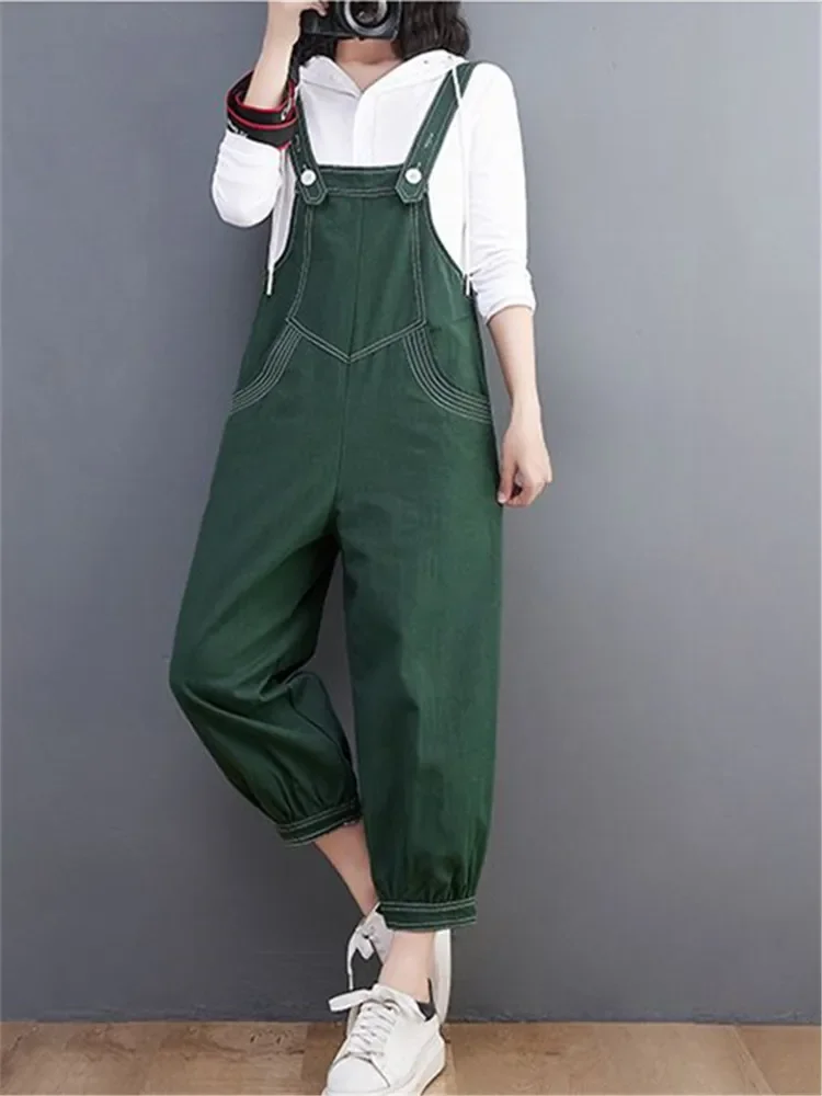 Women's Literary Retro Casual Loose Solid Color Overalls High Waist Wide Leg Pants 2023 Fashion Rompers Autumn One-piece Pants