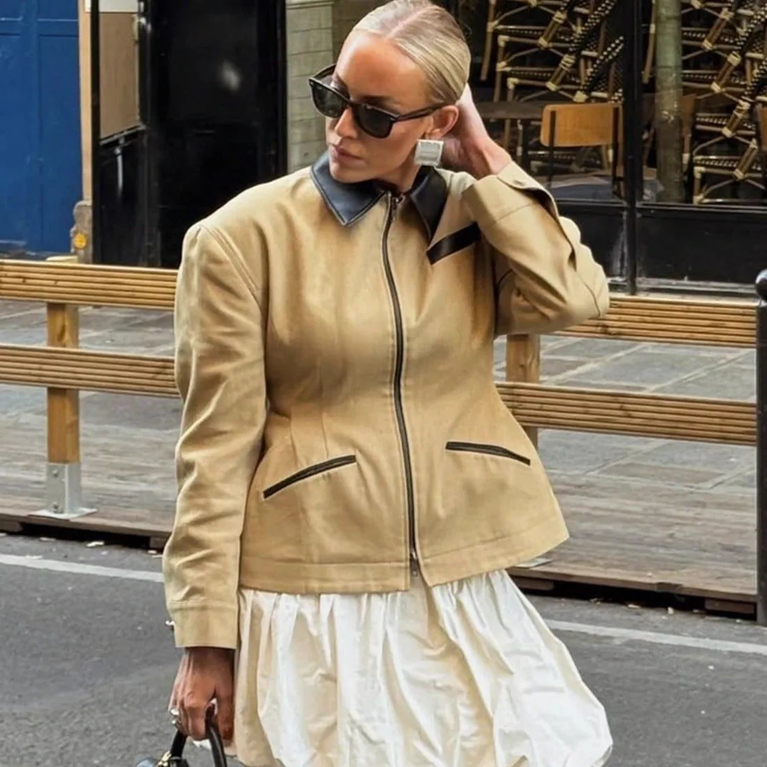 

Зима-Осень-зима Ретро кожаный воротник пальто с карманами пальто с длинными рукавами и лацканами на молнии верхняя одежда женская модная куртка