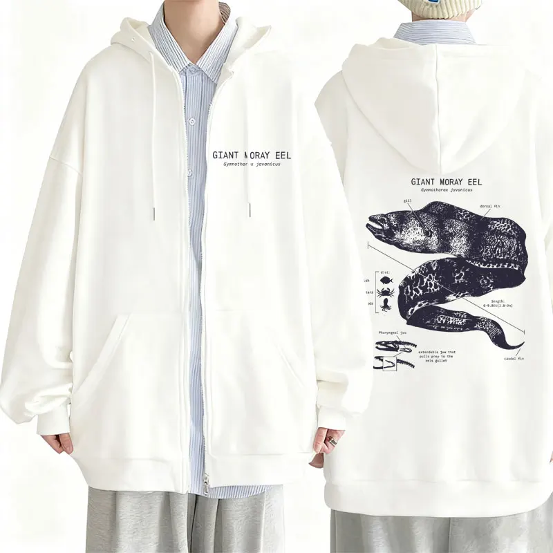 

Marine Animals Giant Moray Eel Anatomy Graphic Zipper Hoodie Men Women Casual Vintage Zip Up Hoodies Male Fashion Oversized Coat
