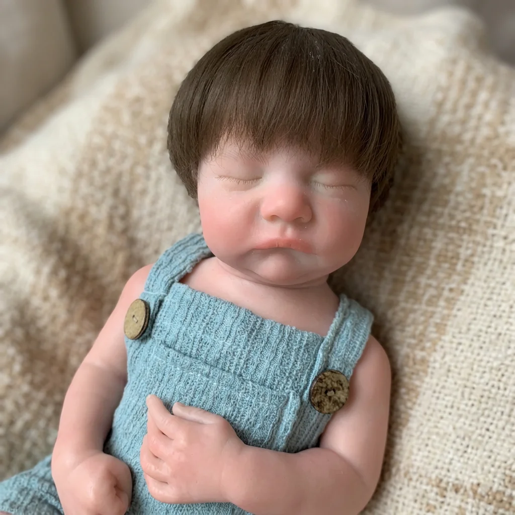 18 Inch Full Body Silicone Reborn Doll Rooted Hair Lip Biting Expression Realistic Hand-Painted Waterproof for Birthday Gifts