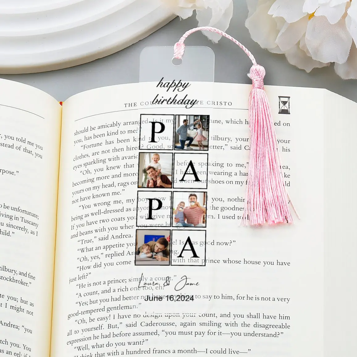 Custom 3 Photos Bookmark Personalized Name Date HD Print Book Mark for Dad Papa for Birthday Father's Day Gift From Son Daughter