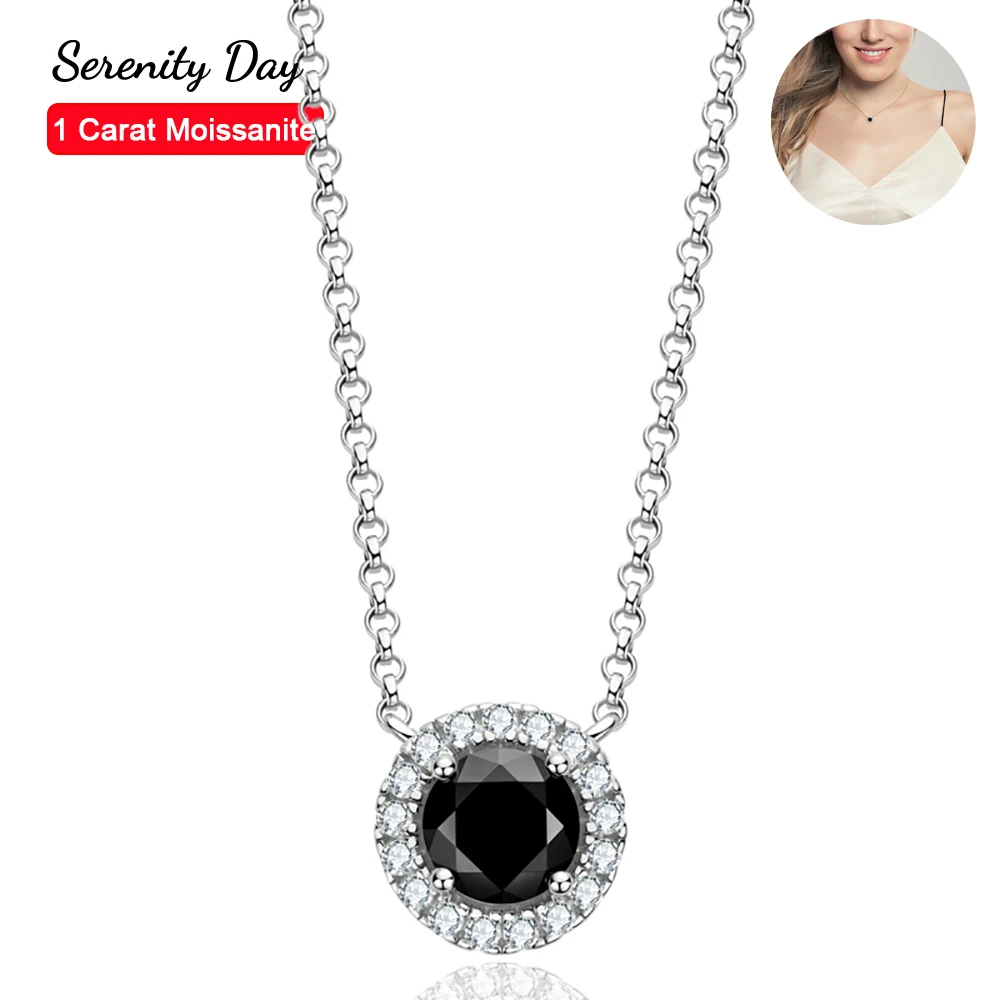 Serenity Day 100% S925 srebrna płyta Pt950 łańcuch Fine Jewelry prawdziwe 6.5mm czarny Moissanite jasny naszyjnik dla kobiet prezent