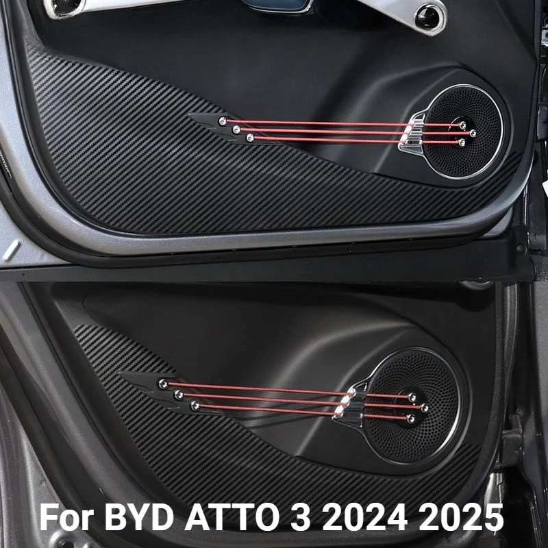 4 Stück Auto-Tür-Anti-Kick-Pads aus Leder, Schutzfolie für BYD Atto 3 Yuan Plus EV 2024 2025, Schutzaufkleber, Carbon-Verkleidung – Detail 1