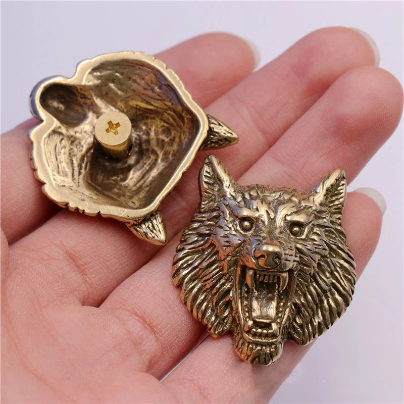 2X Vintage Engraving Wolf Head Brass Decorative Buckle Stereoscopic Conchos Screw Back Button DIY Leather Decoration Accessories