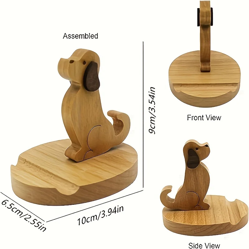 Tempat Ponsel Kayu Malas Kreatif Tempat Ponsel Kayu Solid Anak Anjing Kartun Tempat Ponsel Universal Desktop