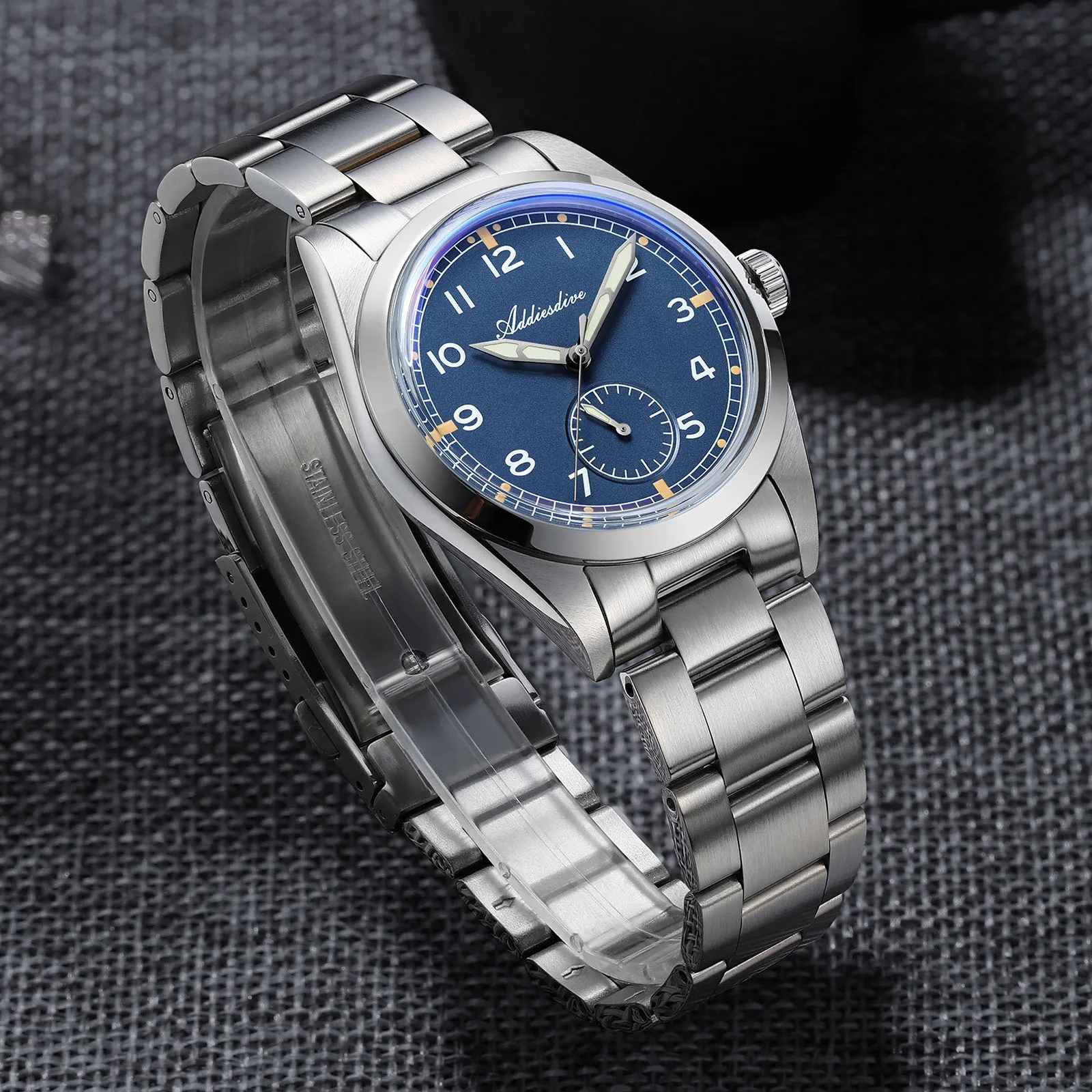 

ADDIESDIVE AD2099 Watch For Men VH60 Movement Black/Blue Watches Waterproof Male Clock Bubble Mirror Glass Stainless Steel Watch