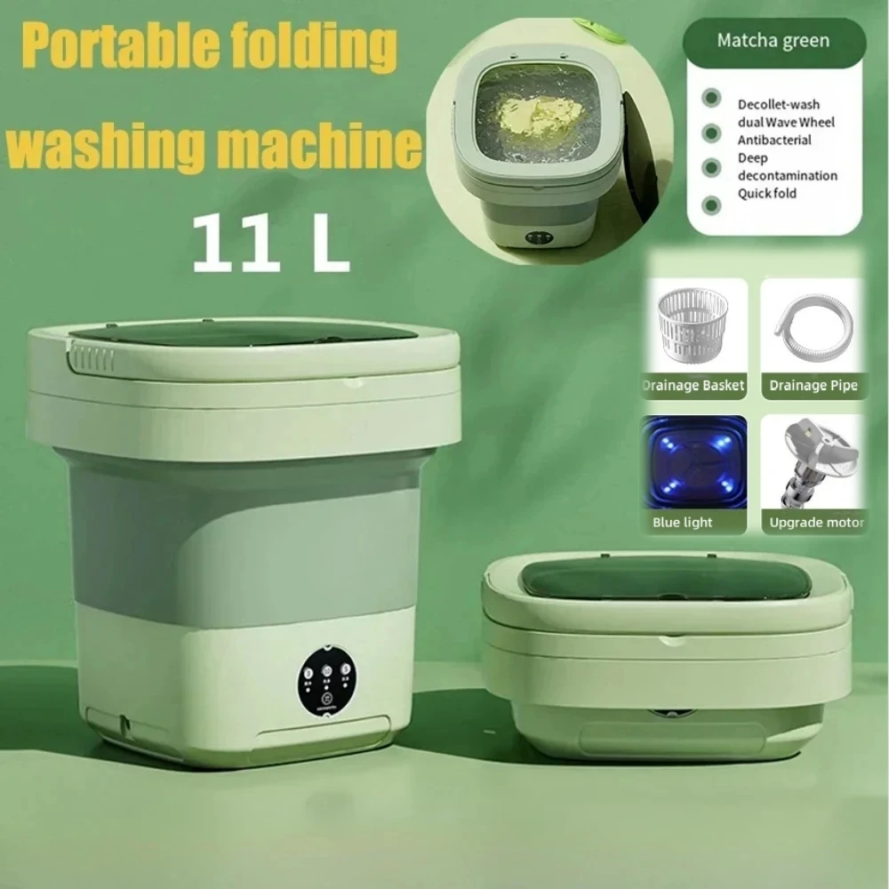 11L Folding Portable Washing Machine 6L Large Capacity Clothes Spin Dryer Bucket Travel Underwear Socks Ultrasonic Mini Washer