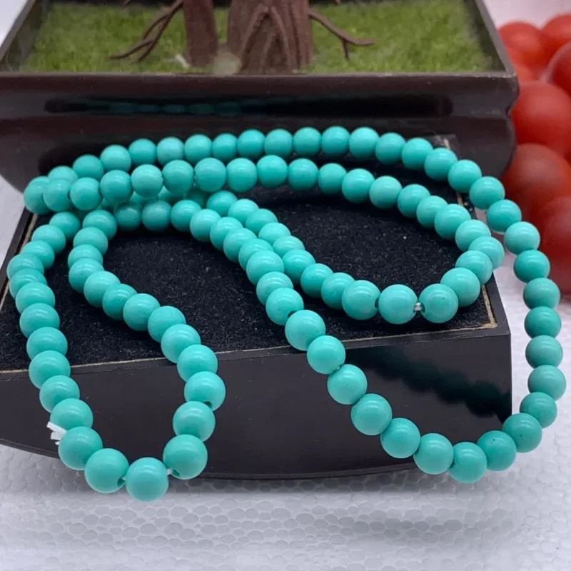 Natural Turquoise Buddha Beads Hand String Round 108 Beads Necklace Buddha Beads High Porcelain Jewelry for Men and Women