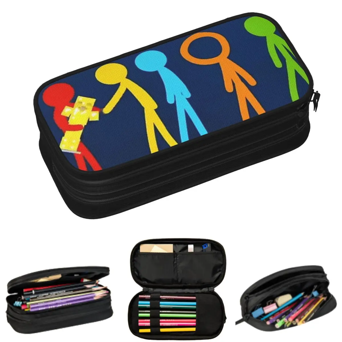 Alan Becker Five Stick Figures With Fire Mouse Pickaxe Pencil Cases for Student School Pen Box Pencil Bag Large Size Pencil Bag