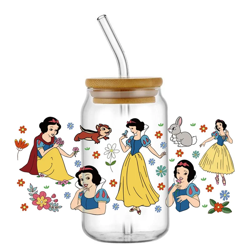 Miniso Snow White 16oz DTF Sticker Cups Cool Personalize UV Wrap Transfer Sticker Custom Labels DIY Logo Selfadhesive Princess