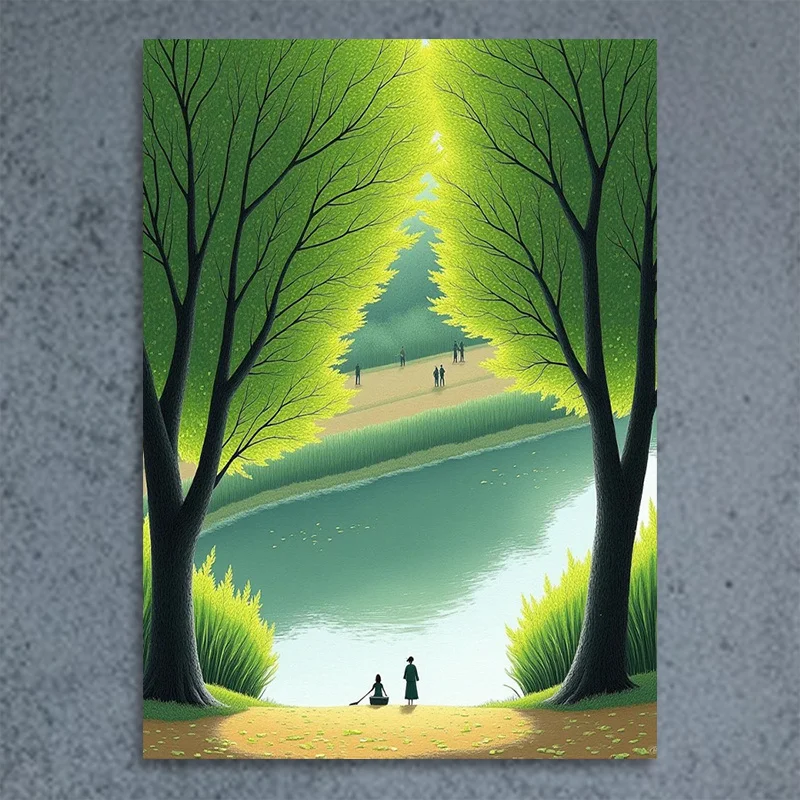 1pc Frameless Canvas Print, Rural River Valley Landscape Wall Poster, Home Wall Decoration, Holiday Gift Decor, 2D Flat Wall