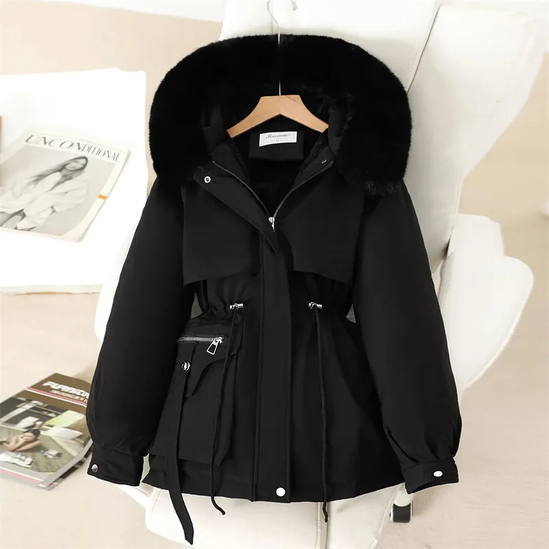 Puffer Jackets Women The detachable Pie Overcomes Winter 2025Waist Slim Fur-Fur Integration Thick Warm Cotton Padded Coat Female