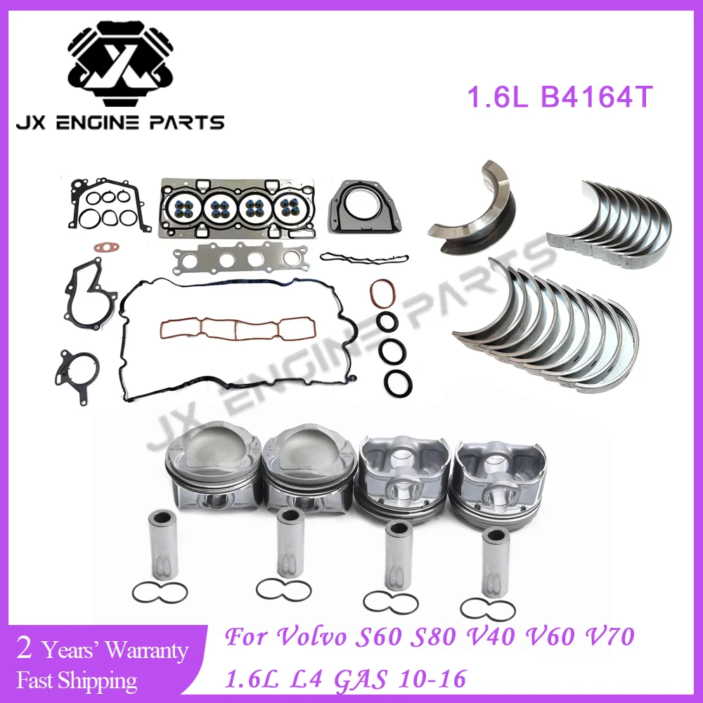B4164T Engine Piston Ring Main Connecting Rod Bearing Gasket Set For Volvo 1.6 S60 S80 V40 V60 V70 1.6L L4 GAS 10-16 31339833
