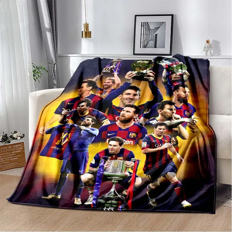 Fashionable 3D football superstar L-Leo-Messi plush blanket sofa bed decoration, warmth, all season portable gift blanket