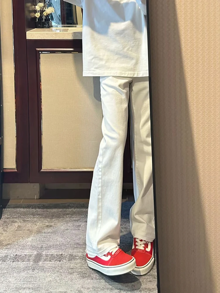 

Cleanfit White Men's Jeans High Street Sle Knife Slimming Micro Flared Straight Leg Trousers Autumn New Arrival