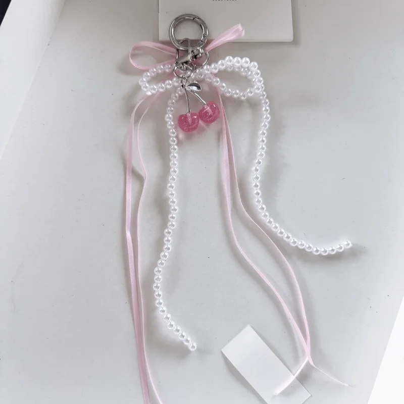 

Keychain Pink Blue Bow Cherry DIY Handmade Pendant Bag Cute Accessories Gift