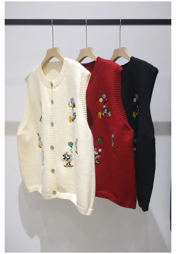 Fashion Brand Winter 2025 Heavy Industry Cartoon O-neck Coat Vest Top Women's Popular Sweater Waistcoat Cardigan Jacket Female