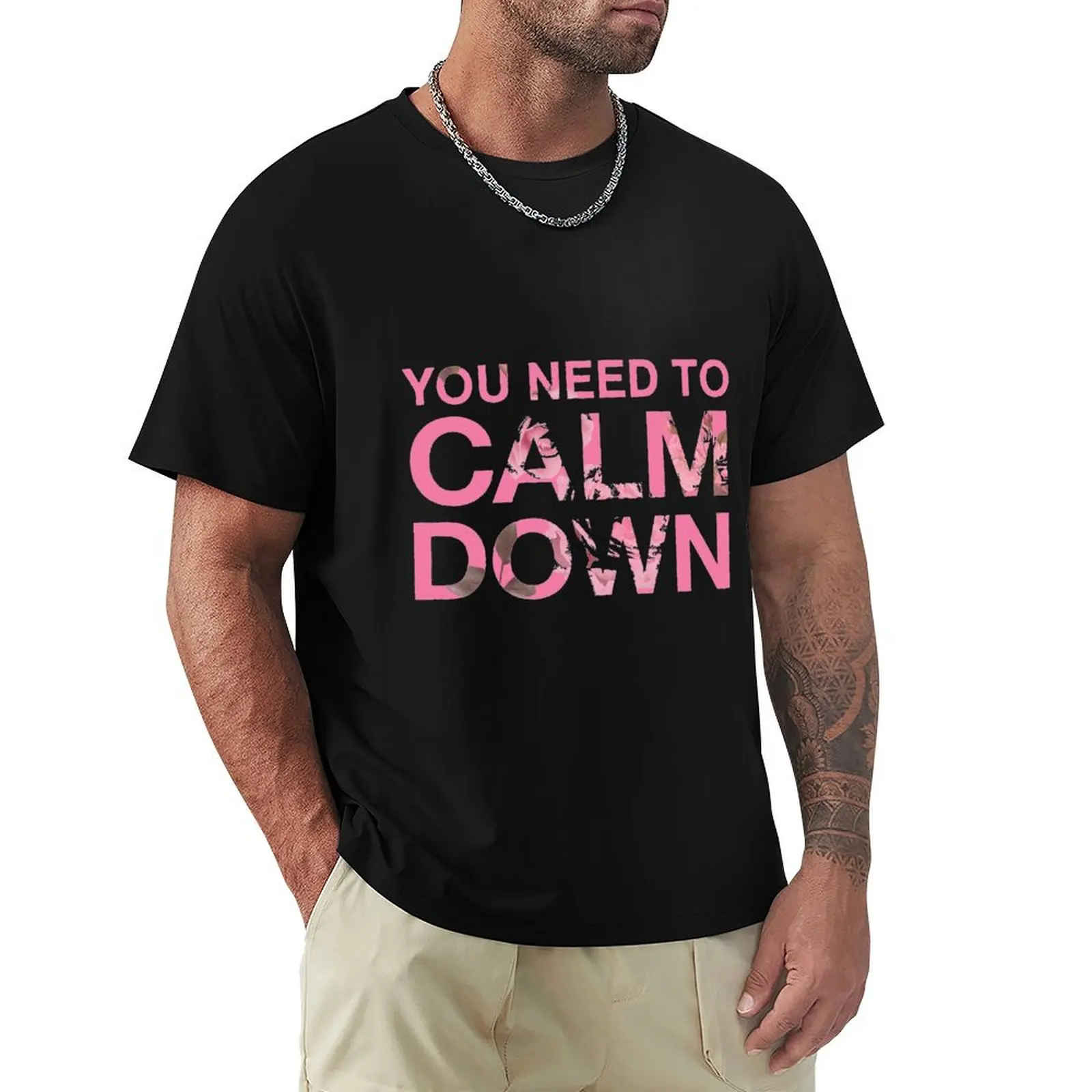 

best selling-You Need to Calm Down Pink Roses Design T-Shirt Breathable Sportswear T-Shirt for Men