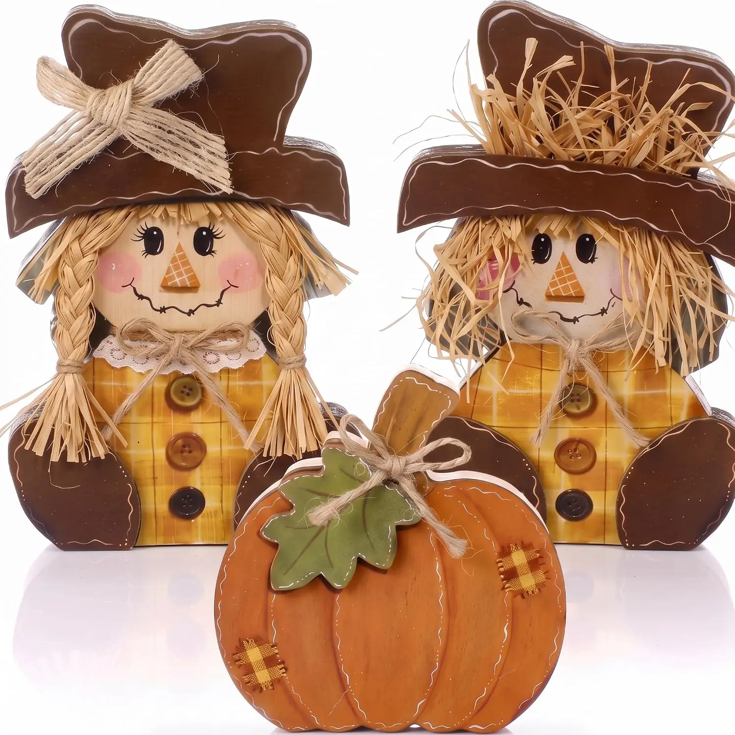 Rustic Fall Scarecrow Decorations 3 Pcs Farm Pumpkin Autumn Harvest Home Tabletop Decor Set