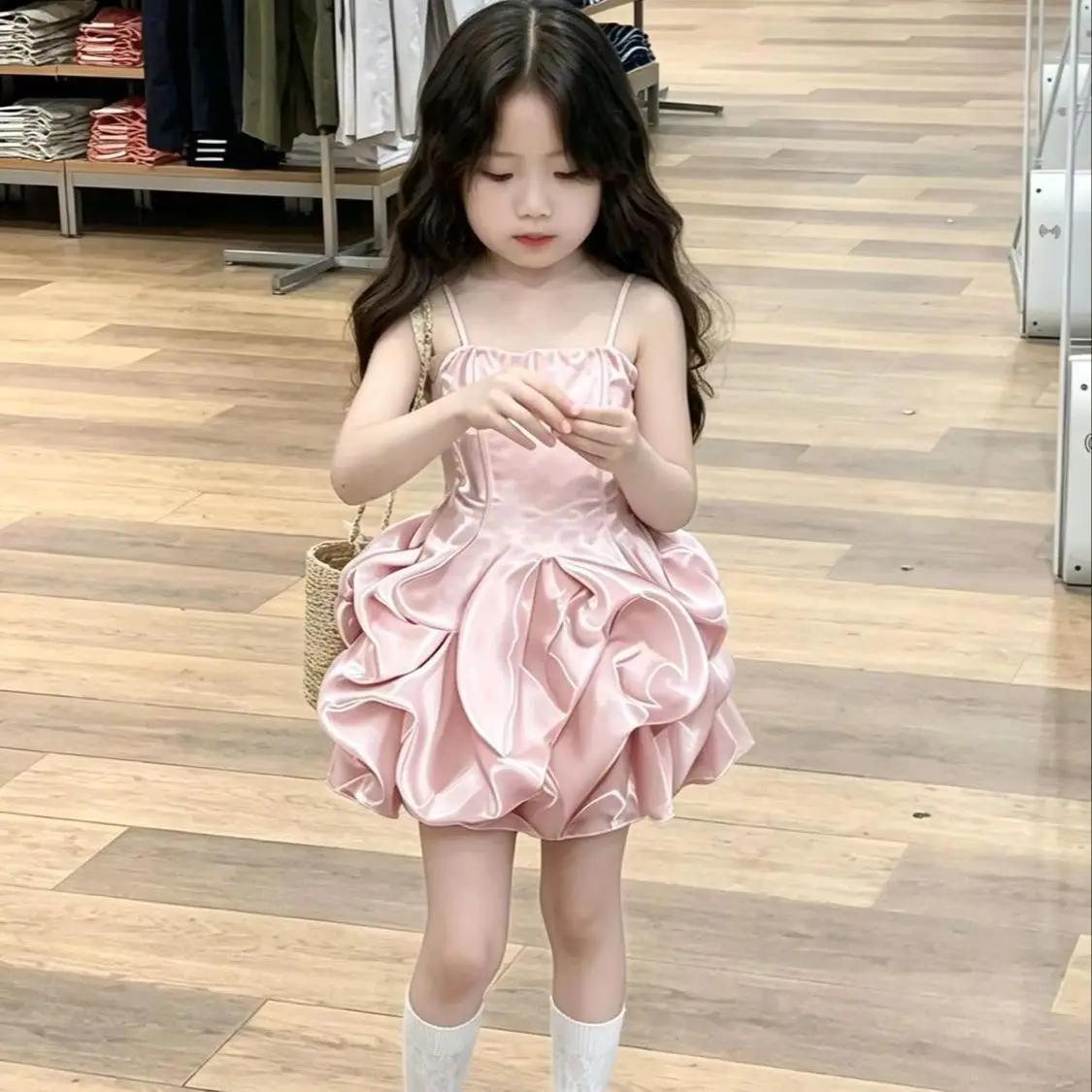Sommerkleider für Babymädchen, Neuheit, Rosa Ballett-Stil, Spaghetti-Trägerkleid mit Asymmetrischem Ballon-Saum, Tutu-Kinderkleidung