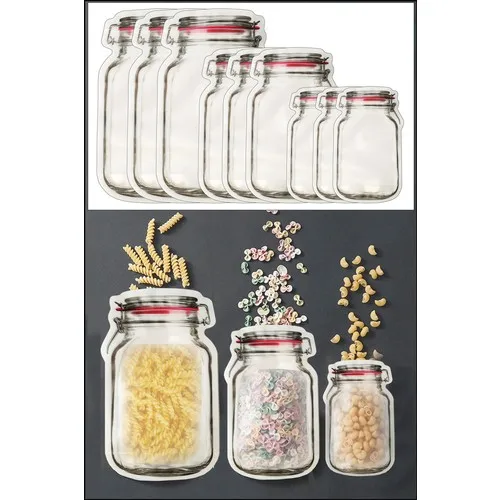 Kitchen Love 9 Pcs 3 Size Jar Looking Ziplock Storage Bag