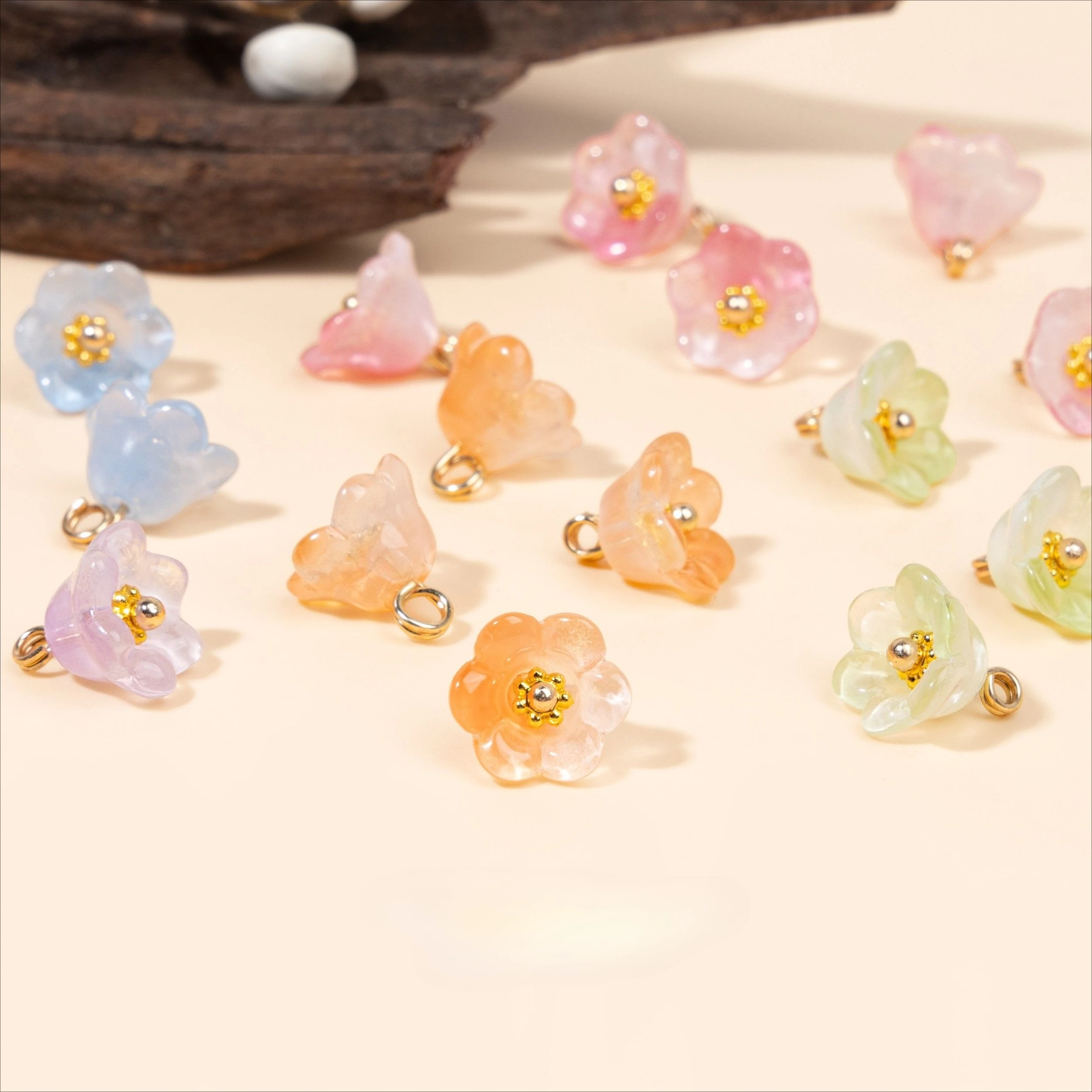

5PCS Colorful Glass Lily Pendant Beads Floral Charm DIY Jewelry Craft