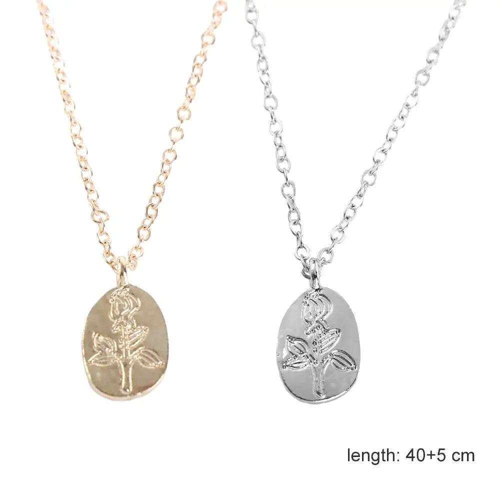 Rose Flower Oval Pendent Necklace Women Exquisite Sweater Thin Chain French Girl Sweet Clavicle Chain Fashion Jewelry Gifts