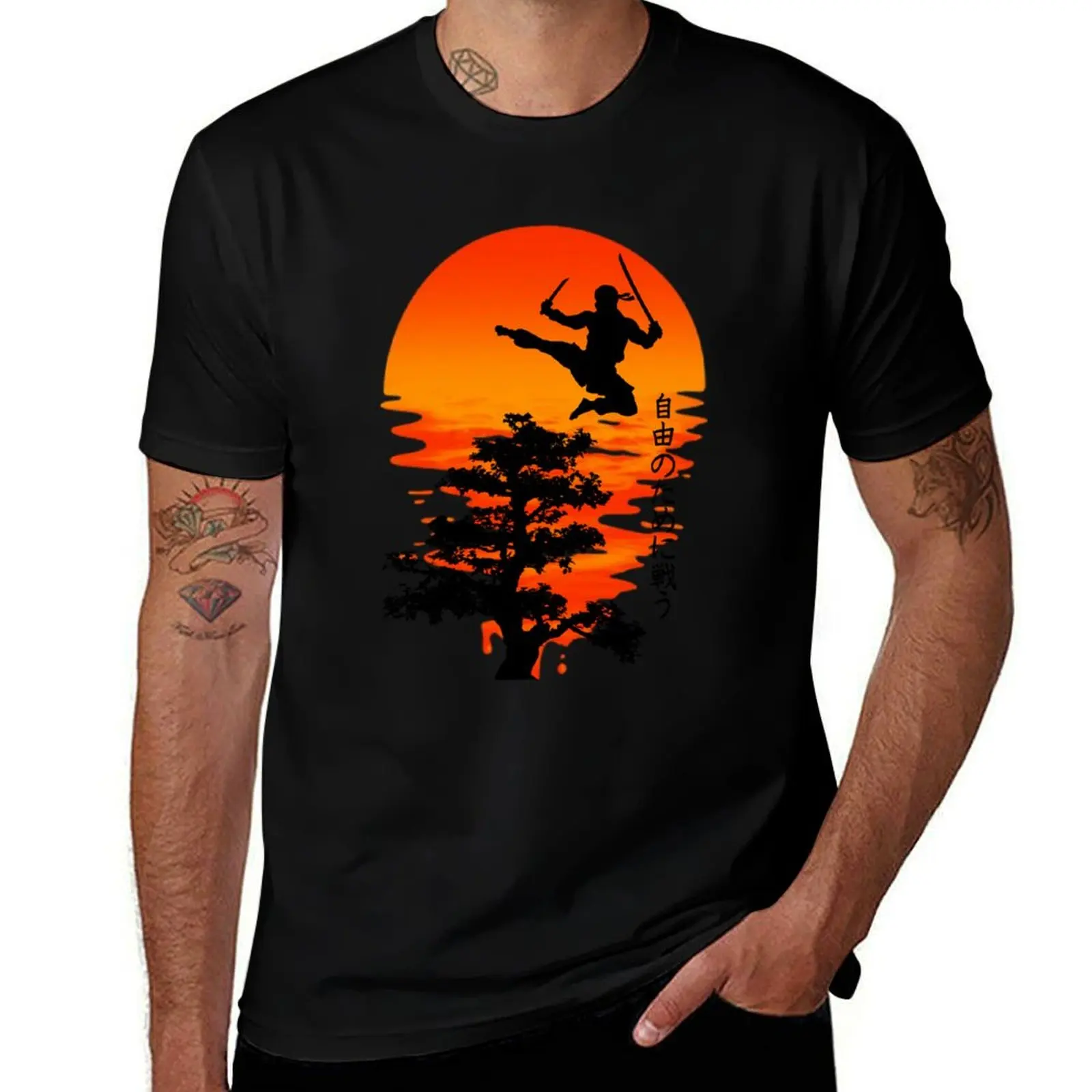 

Japanese Orange Black Sunrise Karate MMA Freedom Fighter T-Shirt man t shirt summer t shirt personalised T-Shirt